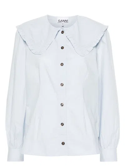 GANNI WOMEN'S FRILL COLLAR ORGANIC COTTON SHIRT