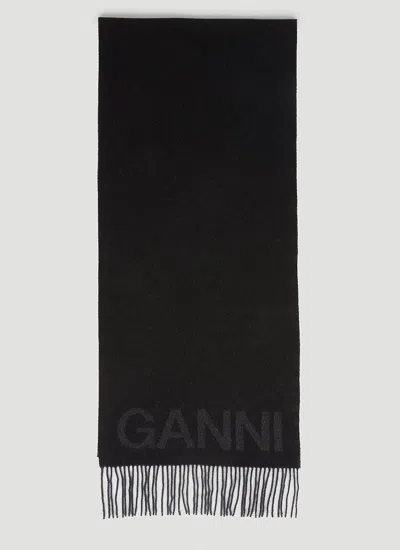 Ganni Women Fringed Scarf In Black