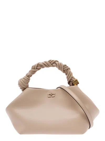Ganni Women ' Bou' Beige Handbag With Butterfly Logo And Hand-braided Strands In Leather Woman In Multi