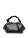 Ganni Bou Black Handbag With Butterfly Logo And Hand-braided Strands In Leather Woman In Black