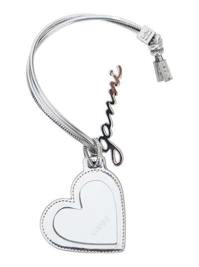 GANNI GANNI WOMEN 'BOU HEART' METALLIC MIRROR WITH LOGO LETTERING PENDANT AND HEART CHARM IN METAL WOMAN