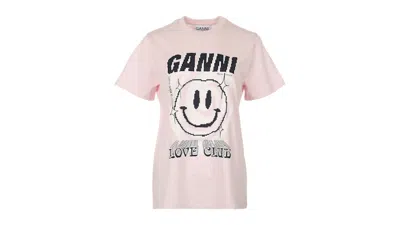 Pre-owned Ganni Women's  Love Club Light Tee Shirt In Lilac In Purple