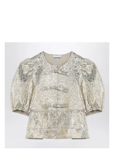 GANNI WOMEN'S GOLD/SILVER BLOUSE WITH BOWS SHIRT