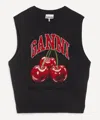 Ganni Sleeveless Intarsia Knit Crew Neck Top In Black