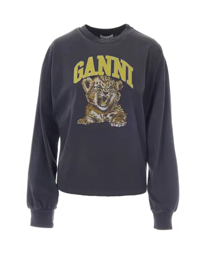 Ganni Women's Graphic Crewneck Sweatshirt In Blue