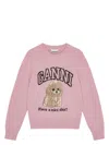 Ganni Womens Chalk Pink Poodle Logo-motif Wool-blend Knit Jumper Xs