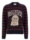Ganni Graphic Wool Mix Poodle Stripe Crewneck Knitwear Multicolor In Multi