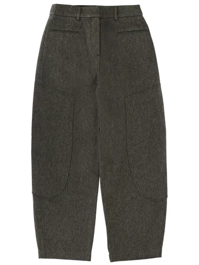 Ganni Mouline Curved Trousers In Green