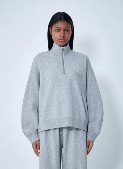 Ganni Women Half-zip Sweatshirt In Gray