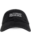 Ganni Black Denim Baseball Cap With Embroidered Logo In Nero