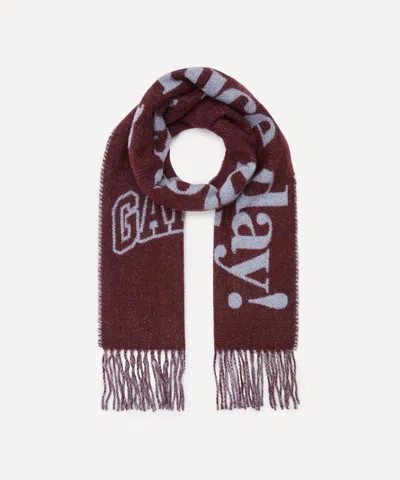 Ganni Women's Have A Nice Day Wool Fringed Scarf