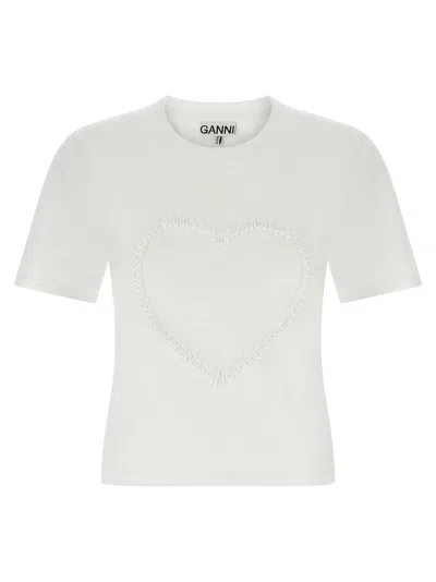 Ganni Women Heart Embroidery T-shirt In White