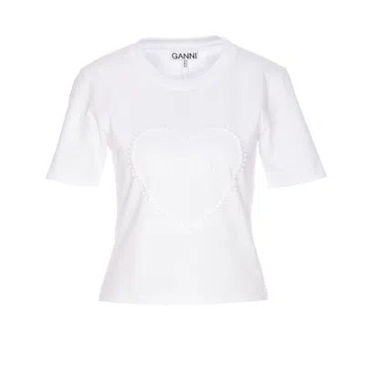 Ganni Women Heart Print Logo T-shirt In White