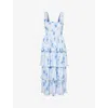 Ganni Ruffled Shirred Pleated Georgette Midi Dress In Heather