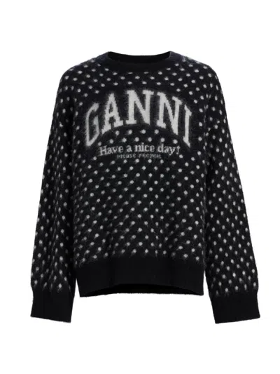 Ganni Women's Heavy Brushed Alpaca-blend Oversized Sweater In Black