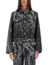 Ganni Washed Denim Belted Jacket In Black