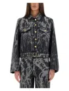 Ganni Washed Denim Belted Jacket In Black