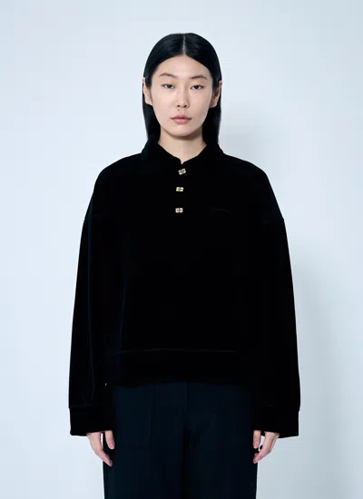 Ganni Women Heavy Velour Polo Shirt In Black