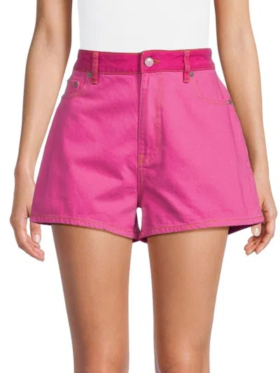 Ganni Women's High Rise Tone On Tone Denim Shorts In Pink