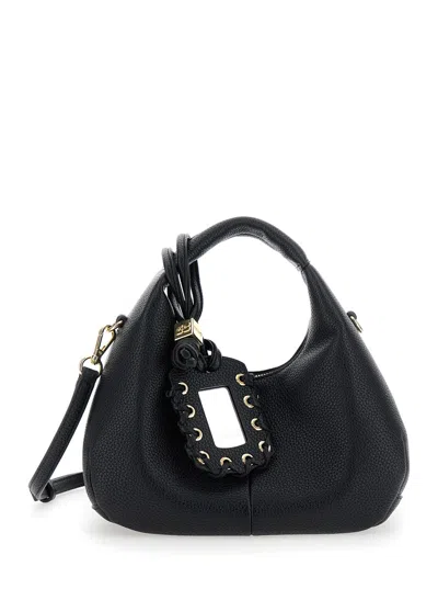 GANNI GANNI WOMEN BLACK HANDBAG WITH REMOVABLE SHOULDER STRAP AND PENDANT WITH LOGO IN FAUX-LEATHER WOMAN