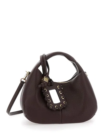 GANNI GANNI WOMEN BROWN HANDBAG WITH REMOVABLE SHOULDER STRAP AND PENDANT WITH LOGO IN FAUX-LEATHER WOMAN