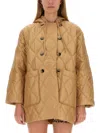 Ganni Beige Quilted Down Jacket With Hood In Cream
