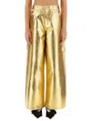 Ganni Gold Five Pockets Wide Jeans In Laminated Fabric Woman In Gold
