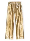 Ganni Metallic-effect Cotton Jeans In Gold