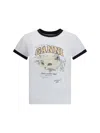 Ganni Cropped Kitty Logo Graphic Tee In White