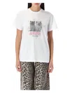 Ganni White Crewneck T-shirt With Logo Print On The Front In Cotton Woman In Bright White