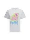 Ganni White Crewneck T-shirt With Maxi Logo On The Front In Cotton Jersey Woman In White