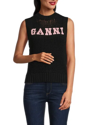 Ganni Women's Knit Logo Top In Black