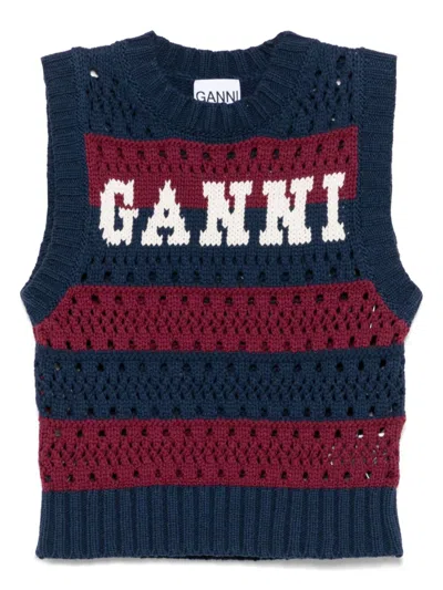 Ganni Women Knitted Vest In Blue