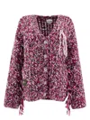 Ganni Chunky Knit Fringe Longline Knitwear With Pockets In Purple