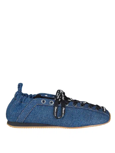 Ganni Women's Lace-up Denim Ballerina Flats In Blue