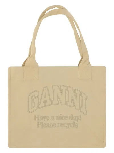 Ganni Women's Large Canvas Tote Bag In Beige