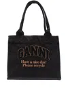 Ganni Large Denim Tote Bag In Black