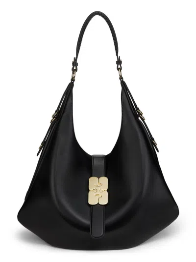 Ganni Women's Large Kat Leather Hobo Bag In Black