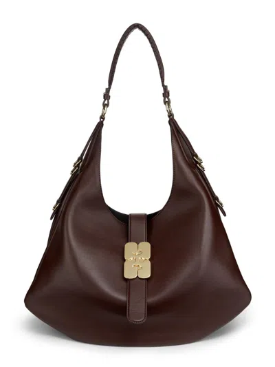 Ganni Women's Large Kat Leather Hobo Bag In Brown