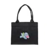 Ganni Tote Bag In Canvas Black With Puppy Print In Black