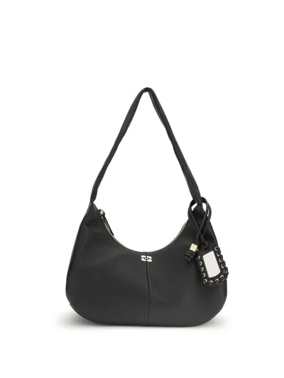 Ganni Women Leather Hobo Shoulder Bag In Black