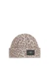 Ganni Graphic Wool Mix Printed Leopard Beanie In Gray