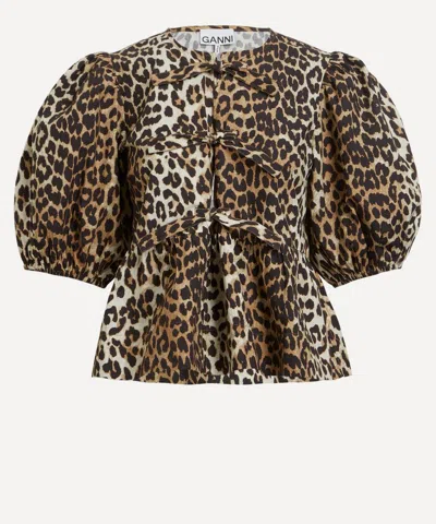 Ganni Leopard Cotton Shirt In Animal Print