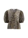 Ganni Leopard Cotton Shirt In Multi