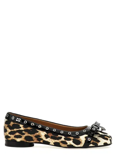 GANNI GANNI WOMEN 'LEOPARD EYELETS BOW' BALLET FLATS