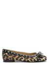 Ganni Eyelet Bow Leopard-print Satin Ballet Flats In Brown