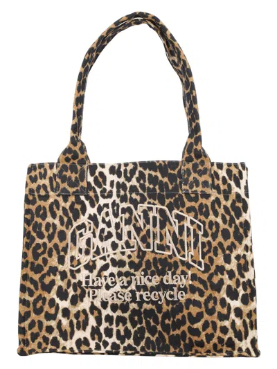GANNI WOMEN'S LEOPARD-PRINT CANVAS TOTE BAG