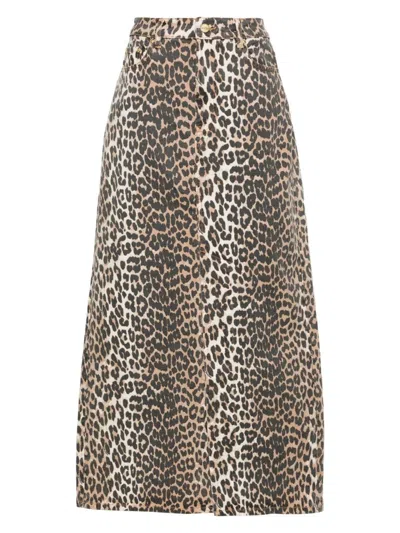 GANNI WOMEN'S LEOPARD PRINT LONG SKIRT