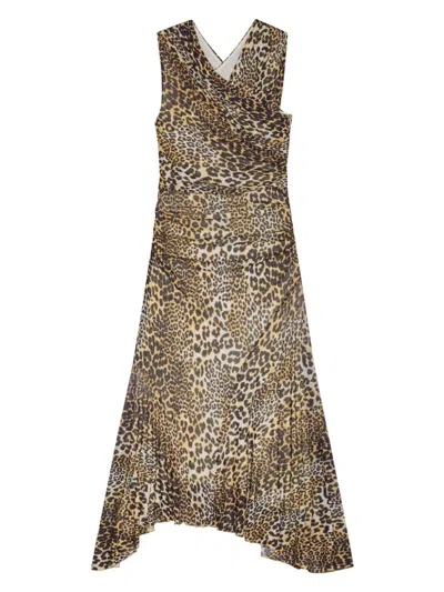 GANNI WOMEN'S LEOPARD PRINT MIDI DRESS