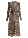 Ganni Leopard Print Midi Dress In Brown